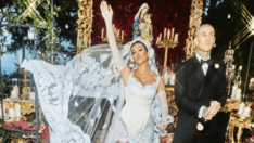 Kourtney Kardashian ve Travis Barker’dan mutluluk pozları… Ünlü çift üçüncü kez evlendi