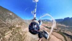 Paraşütün ipleri dolandı! Son anda yedek paraşütünü açarak kurtuldu