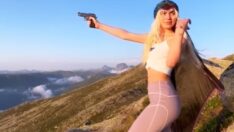 Yaylaya çıkan Aleyna Tilki, eline silah alıp ateş etti