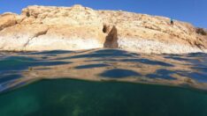 Gölün çekilmesiyle ortaya çıkan Urartu Limanı’nın su altı görüntüleri