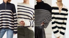 Siyah beyaz çizgili kazaklar 2022-2023 kış modası trendi olacak